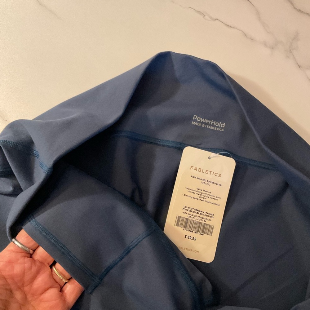 Fabletics Define High-Waisted PowerHold Leggings in Twilight Zone soft blue tone